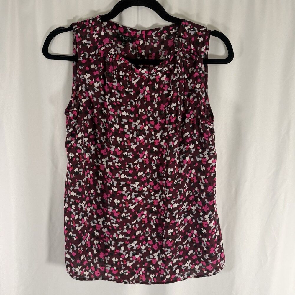 Talbots Tank Top Women's Petite Small Pink Floral Short Sleeve Round Neck Light